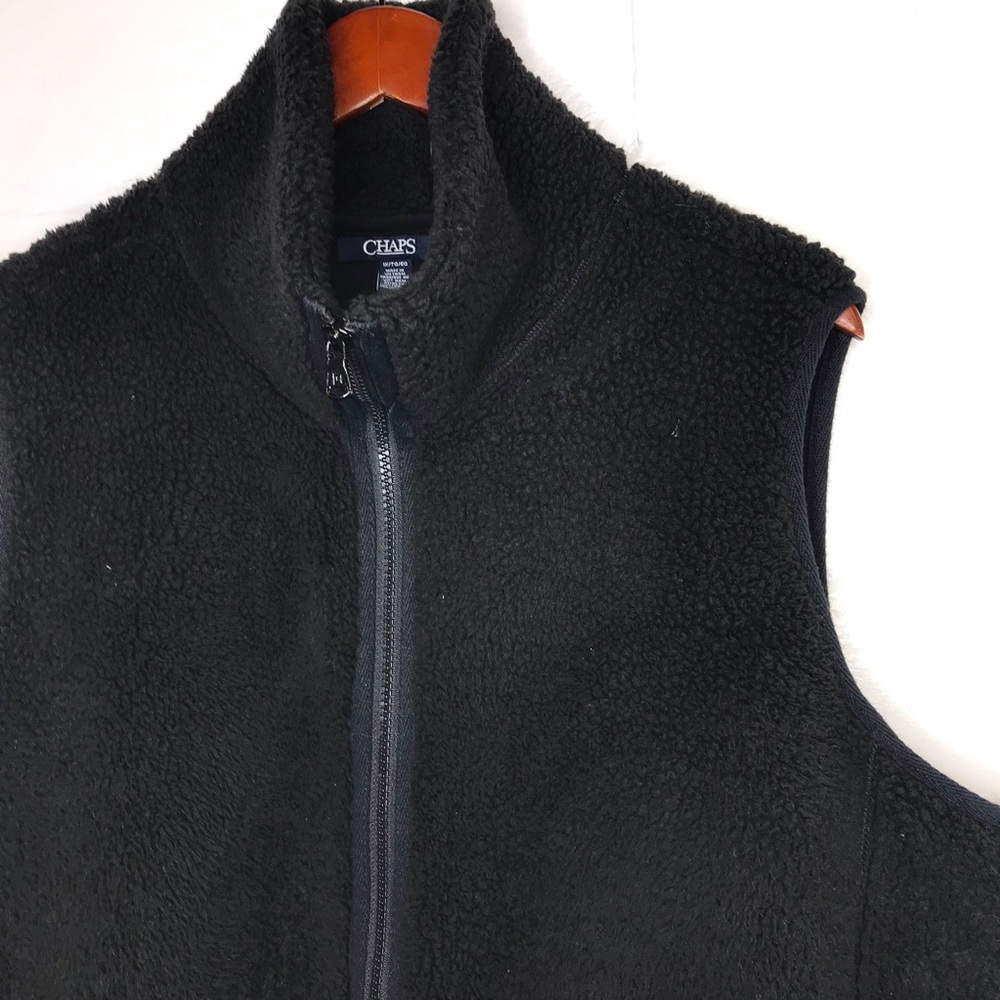 Chaps Women's Size 1X Black Fleece Sherpa Vest Pockets Zip - Picture 2 of 6